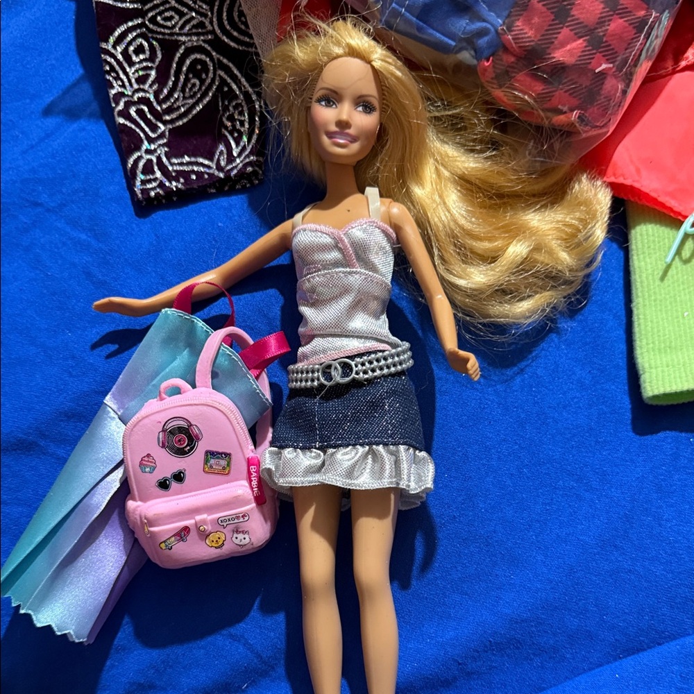 Barbie Doll in Denim Ruffle Skirt with Pink Backpack skipper maybe Hanna Montana